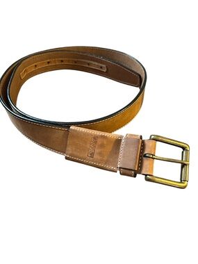 Cabela's Tan/Brown Leather Men's Belt with Brass Buckle